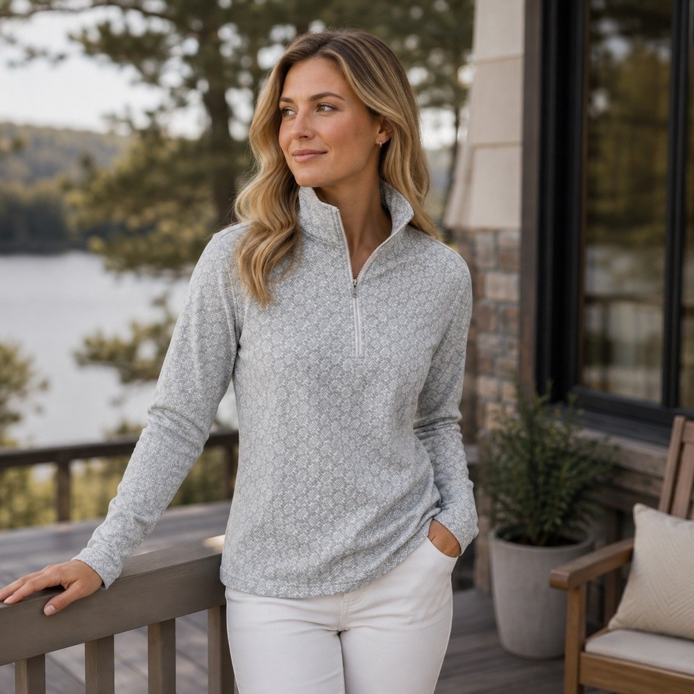 Columbia Women's Gray Geometric Print Fleece Quarter Zip‎ Pullover Size M